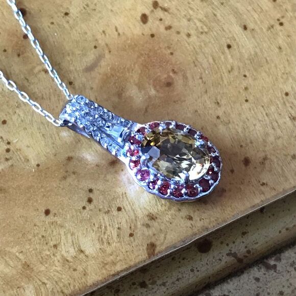 Natural Red Sapphire Yellow Zircon Sterling Silver Necklace - Picture 2 of 8